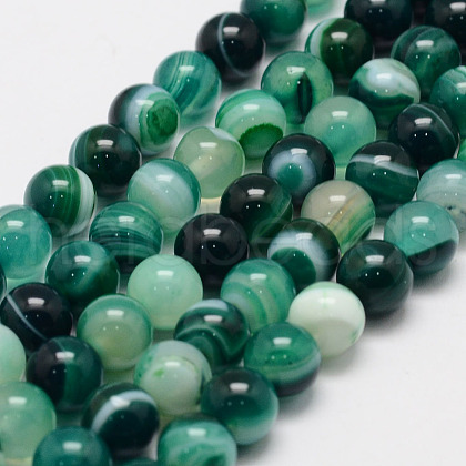 Natural Striped Agate/Banded Agate Bead Strands G-K155-B-8mm-07-1