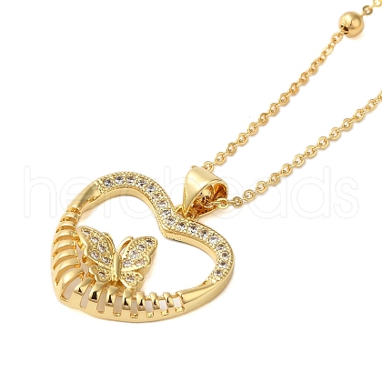 Brass Micro Pave Cubic Zirconia Heart Pendant Necklaces for Women NJEW-S429-01G-03-1