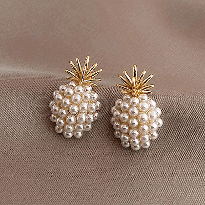 Pineapple Alloy Plastic Imitation Pearl Stud Earrings FS-WG66433-01-1
