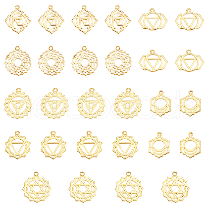 28Pcs 7 Style Chakra Brass Pendants KK-FG0001-13-1