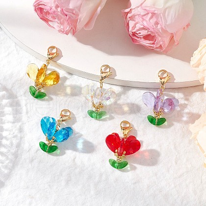 Flower Glass Pendant Decorations HJEW-MZ00263-1