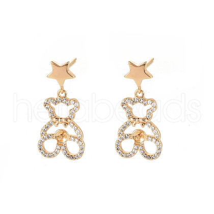 Brass Micro Pave Clear Cubic Zirconia Stud Earring Findings KK-S356-620G-NF-1