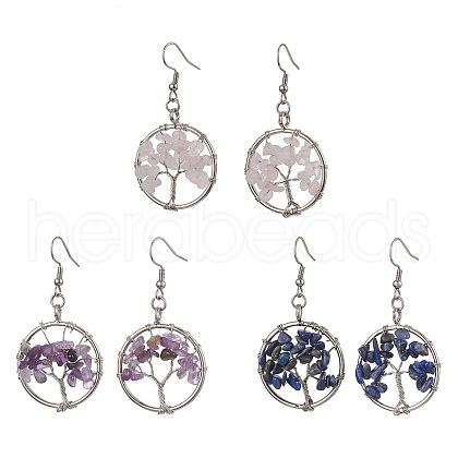 Natural Mixed Stone & Brass Dangle Earring EJEW-JE05981-1