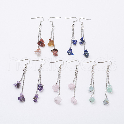 Natural Gemstone Chip Dangle Earrings X-EJEW-JE02417-1