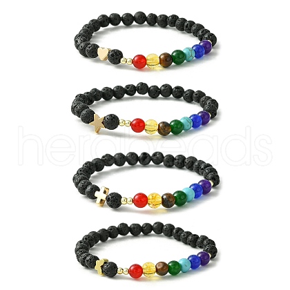 4Pcs 4 Style Natural & Synthetic Mixed Gemstone Beaded Stretch Bracelets Set BJEW-JB09806-S-1