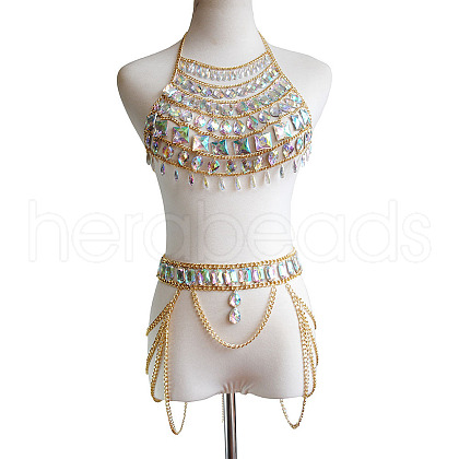 Clear AB Acrylic Alloy Tassel Chain Sexy Suit Body Chains for Beach Party FS-WGA6328-01-1
