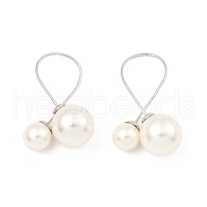 Shell Pearl Round Dangle Stud Earrings EJEW-Z024-07P-1