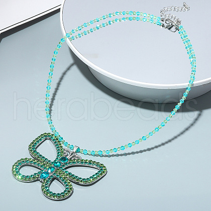 Delicate Zinc Alloy Full Rhinestone Butterfly Pendant Necklaces for Women FS-WGCC89D-01-1