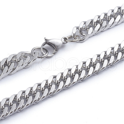 Non-Tarnish Men's 304 Stainless Steel Diamond Cut Cuban Link Chain Necklaces X-NJEW-L173-002B-P-1