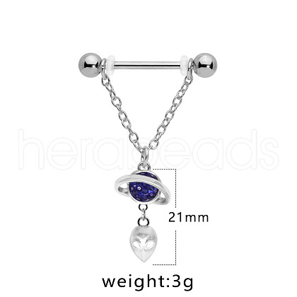 316L Surgical Stainless Steel Cubic Zirconia Planet Nipple Nail Rings WGC6B75-02-1