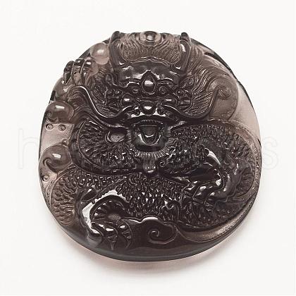 Carved Natural Obsidian Big Pendants G-G660-57-1