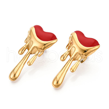 Heart 304 Stainless Steel Enamel Stud Earrings EJEW-T047-26G-A-1