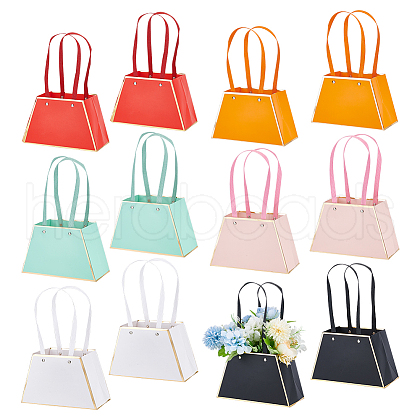  12Pcs 6 Colors Trapezoid Paper Flower Storage Bags with Handle ABAG-NB0001-96-1