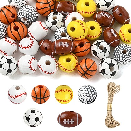 DIY Sports Natural Wood & Jute Cord Pendant Decoration Making Kits WOOD-YW0010-55-1