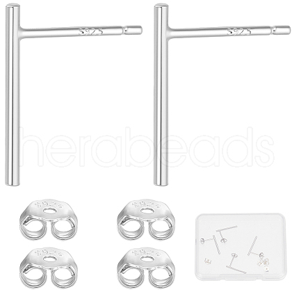 Beebeecraft 4 Pairs 2 Styles Simple Design 925 Sterling Silver Ear Studs STER-BBC0007-34-1