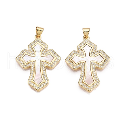 Brass Micro Pave Clear Cubic Zirconia Pendants KK-N254-194G-1