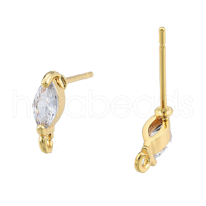 Brass Pave Clear Cubic Zirconia Stud Earring Findings KK-N231-419-1