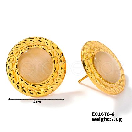 Cute Flat Round Cat Eye Stud Earrings for Summer DG6312-8-1