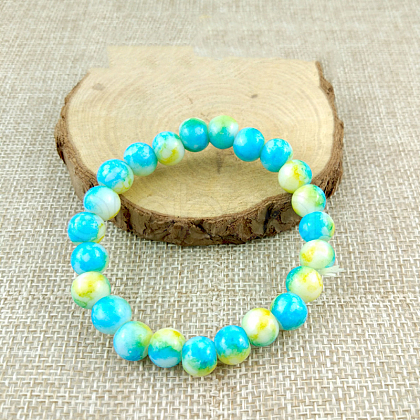 Glass Imitation Natural Agate Round Beaded Stretch Beaded Bracelets WG8D788-08-1