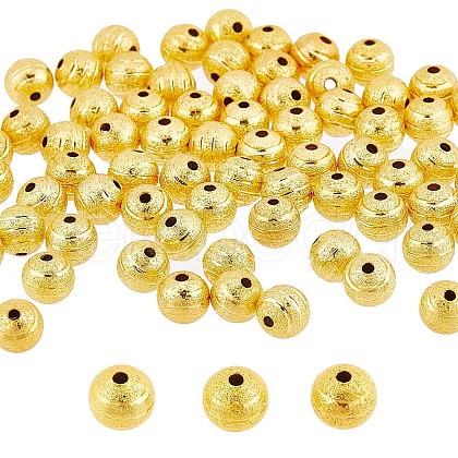 SUNNYCLUE 100Pcs Brass Textured Beads KK-SC0003-40-1