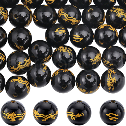SUNNYCLUE 40Pcs Natural Black Onyx(Dyed & Heated) Carved Beads G-SC0002-90-1
