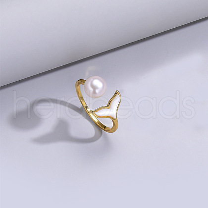 Mother's Day Jewellery Natural Freshwater Pearl with Natural Shell Cuff Rings WGACE42-04-1