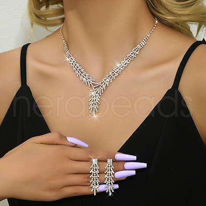 Snowflake Alloy Rhinestone Chain Necklaces & Stud Earrings Sets FS-WGB2E3F-03-1