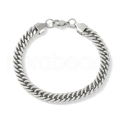 Non-Tarnish 201 Stainless Steel Cuban Link Chain Bracelets for Women Men BJEW-I316-05P-1