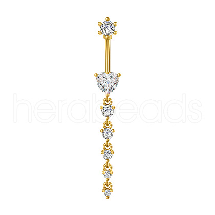 304 Stainless Steel Pave Clear Cubic Zirconia Curved Barbell Dangle Belly Rings FS-WG7A03F-12-1