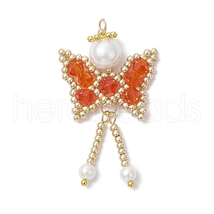 Glass Seed Beaded Butterfly Pendants PALLOY-MZ00649-02-1
