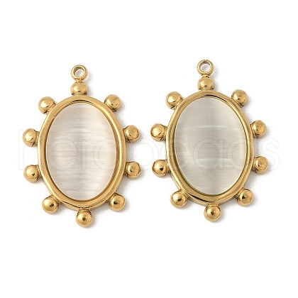 304 Stainless Steel Cat Eye Pendants STAS-V015-40G-1