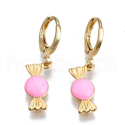 Brass Enamel Huggie Hoop Earrings EJEW-T014-19G-06-NF-1