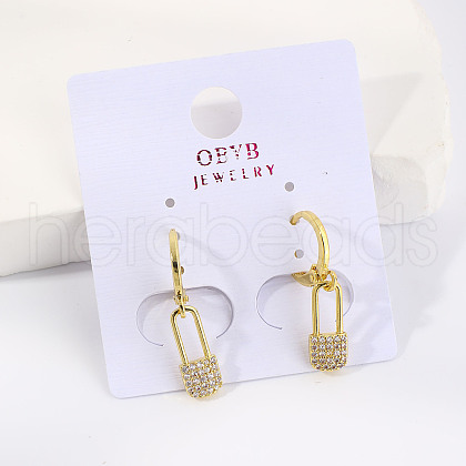 Geometric Lock Brass Clear Cubic Zirconia Brooch Hoop Earrings WX6066-4-1