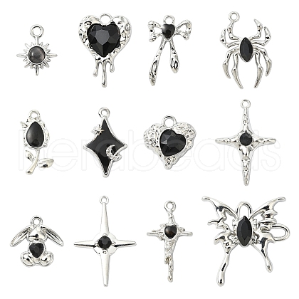 12Pcs 12 Styles Alloy Enamel & Glass Pendants FIND-YW0006-13-1