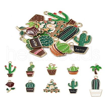 10Pcs 10 Styles Plant Alloy Enamel Pendants ENAM-YW0004-09-1