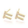 Brass Micro Pave Clear Cubic Zirconia Stud Earrings EJEW-O103-13G-1