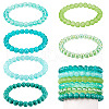 6Pcs 6 Styles 8mm Glass Round Beaded Stretch Bracelet Sets BJEW-TAC0025-10