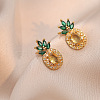 Pineapple Stainless Steel Rhinestone Pendant Necklace & Stud Earrings & Finger Ring Set WG65275-04-2