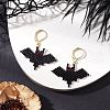 Halloween Theme Bat Handmade Glass Seed Beads Leverback Earrings EJEW-MZ00475-1