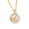 Brass Clear Cubic Zirconia Flat Round Butterfly Pendant Dapped Chain Necklaces for Women WA9125-5