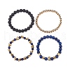 4Pcs 4 Style Natural Lava Rock & Lapis Lazuli(Dyed) & Synthetic Hematite Stretch Bracelets Set with Alloy Shell Beaded BJEW-JB08738-7