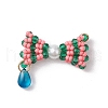 3Pcs 3 Colors Glass Seed Beaded Bowknot Pendants PALLOY-MZ00553-2