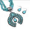 Bohemia Western Squash Blossom Synthetic Turquoise Statement Necklace & Dangle Earrings Sets FS-WGF8C18-01-1