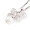 Mother's Day Jewellery Butterfly Rack Plating Brass ABS Pearl Pendant Necklaces NJEW-S423-03P-1
