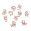 Brass Clear Cubic Zirconia Charms ZIRC-G170-12RG-1