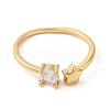 Rack Plating Brass Star Open Cuff Ring with Clear Cubic Zirconia RJEW-Z014-03G-1