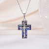 Brass Pave Natural Paua Shell Religion Jesus Cross Pendant Necklaces for Women FS-WGAAB84-04-1