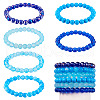 6Pcs 6 Styles 8mm Glass Round Beaded Stretch Bracelet Sets BJEW-TAC0021-10