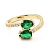 Green Cubic Zirconia Teardrop Open Cuff Ring KK-D080-02G-1