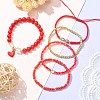 5Pcs 5 Style Glass & Brass Beaded Stretch Bracelets Set BJEW-TA00298-6